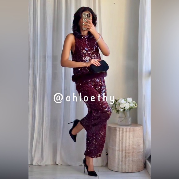 Zara Burgundy Sequin Pants - Picture 5 of 11